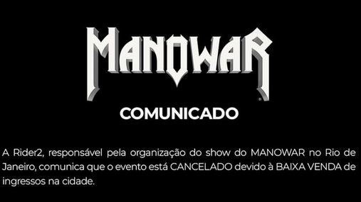 Show do Manowar no RJ é cancelado devido a baixa procura por ingressos.