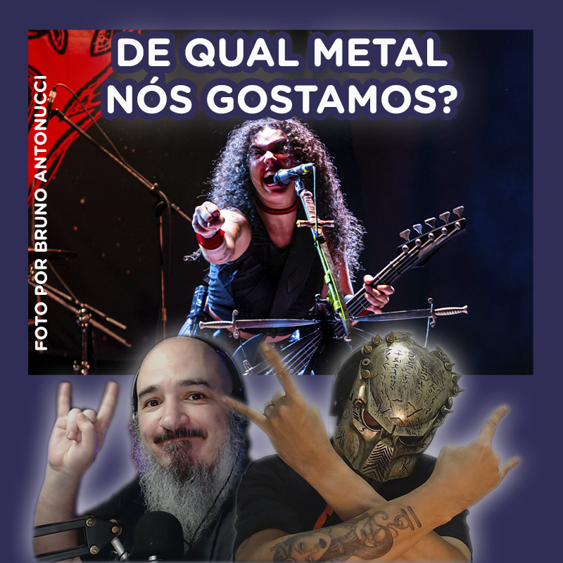Thumb com o titulo DE QUAL METAL NÓS GOSTAMOS com a cantora Fernana Lira apontando para frente e os ancoras embaixo fazendo chifrinho